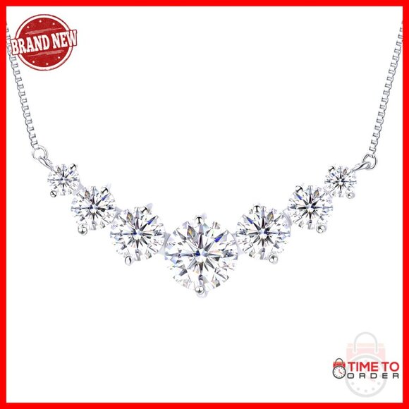 Jewelry - 7 Stone Moissanite Pendant Necklace 18k Gold Plated Sterling Silver 19.5 Inch